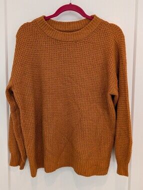 American Eagle Waffle Knit Crewneck Oversized Sweater Rust, M